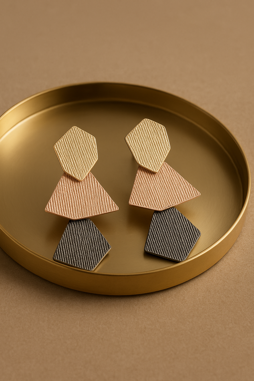 Zyra Tri-Tone Geometry Drop Earrings