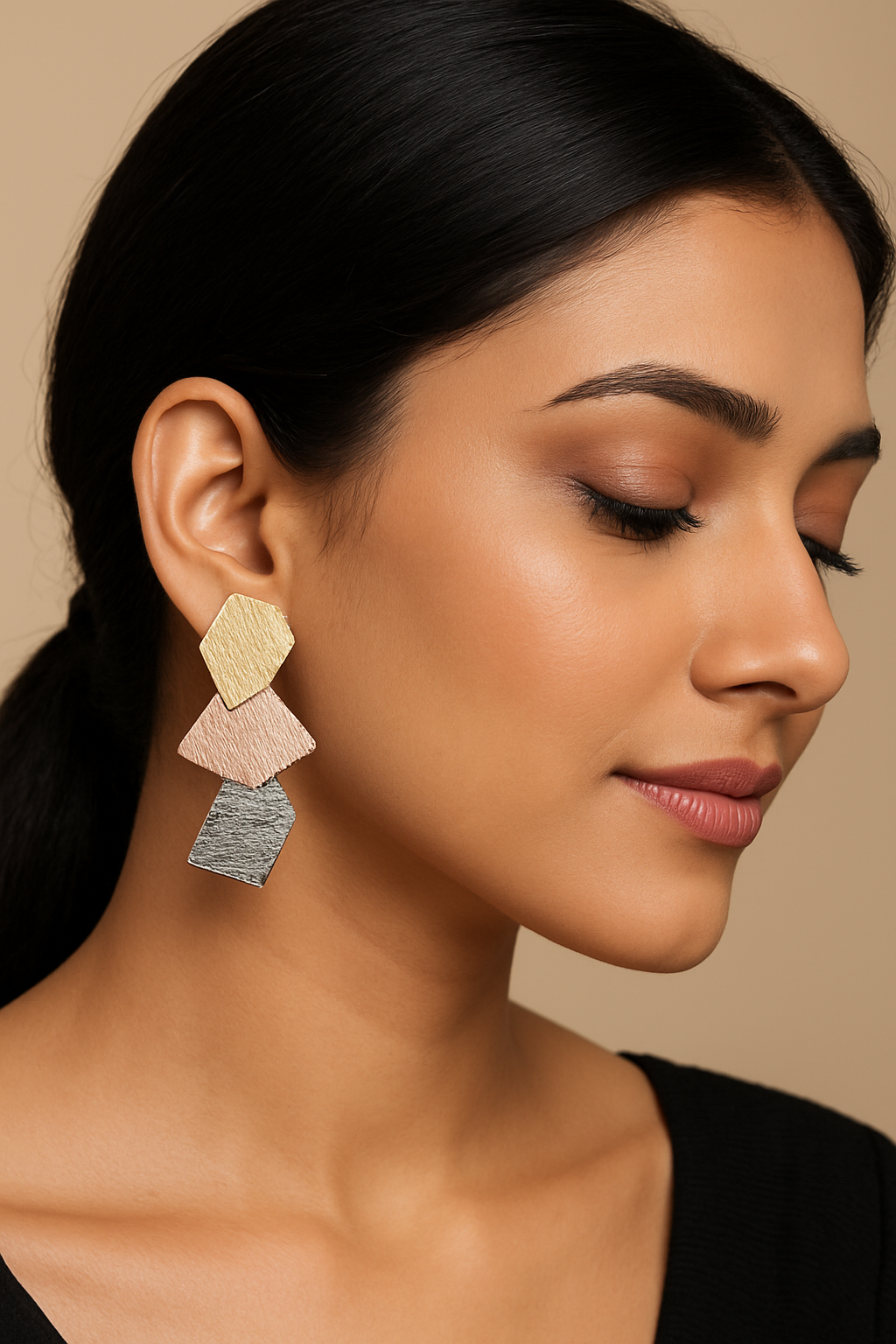 Zyra Tri-Tone Geometry Drop Earrings
